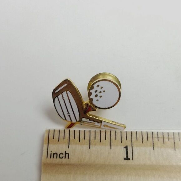 Vintage Golf Club Tee and Ball White Enamel Gold Tone Brooch Lapel Pin, Golfer - Picture 4 of 6